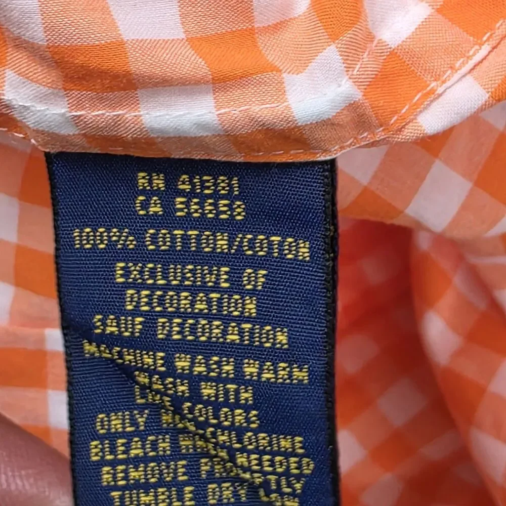 Ralph Lauren Orange Long Sleeve Gingham Check Button Up Shirt Size L (14-16)